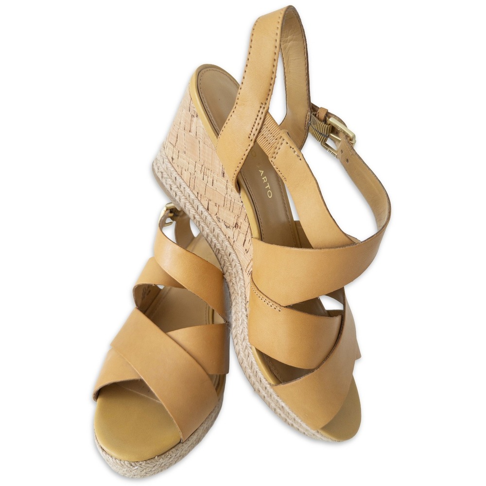 Franco Sarto Kelsy Wedge Heel Sandals Women 9M Tan Leather Cork Espadrille Boho